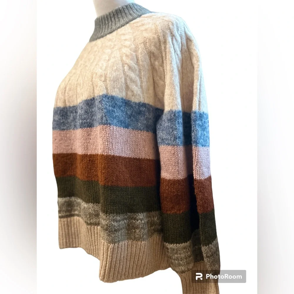 ✨SOLD✨ MADEWELL Deacon Cableknit Mockneck Sweater in Stripe - Size L NWT - Picture 7 of 16